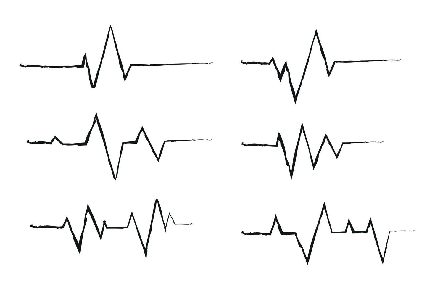 Six Ecg Heartbeat Lines Hand Sketched Collection vector
