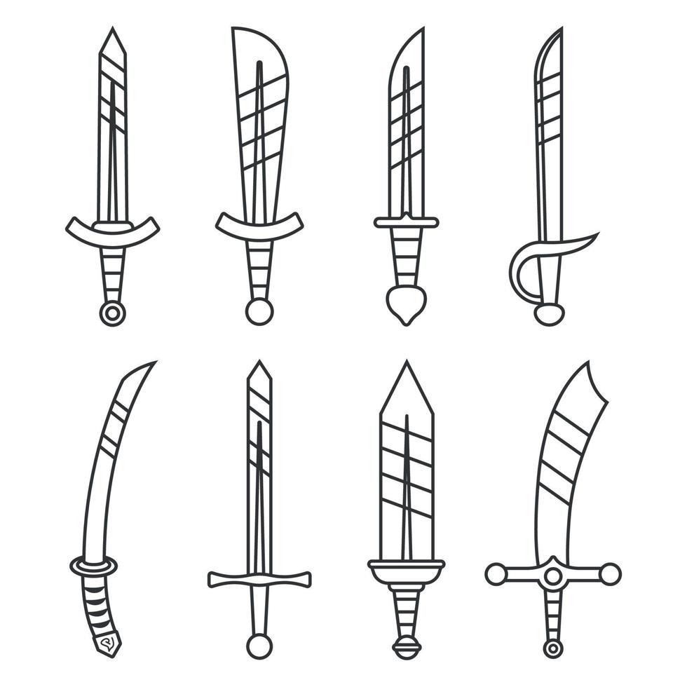 conjunto de estilo de línea de espadas de diferentes estilos vector