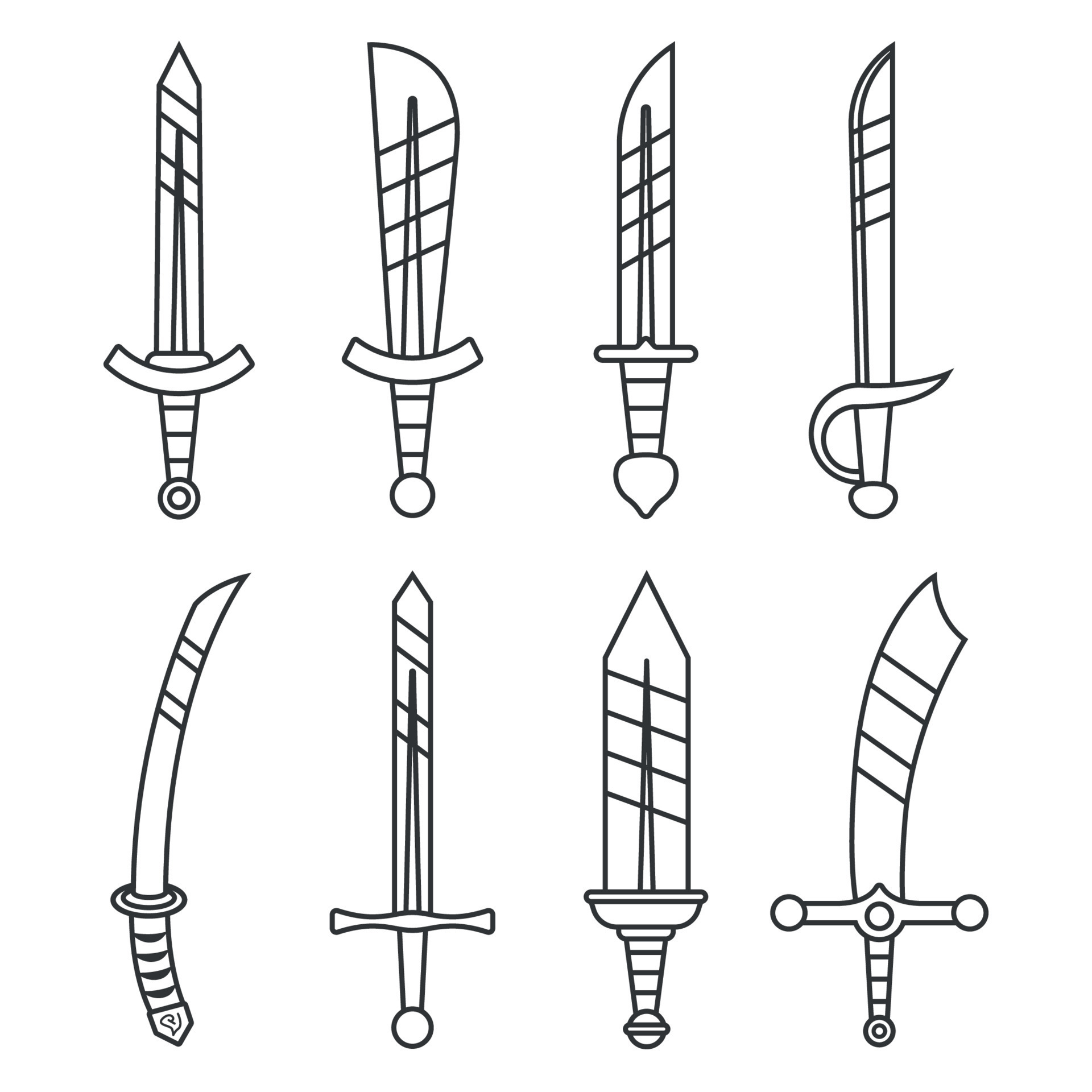 Set Of Different Style Swords Line Style 18881949 Vector Art at Vecteezy