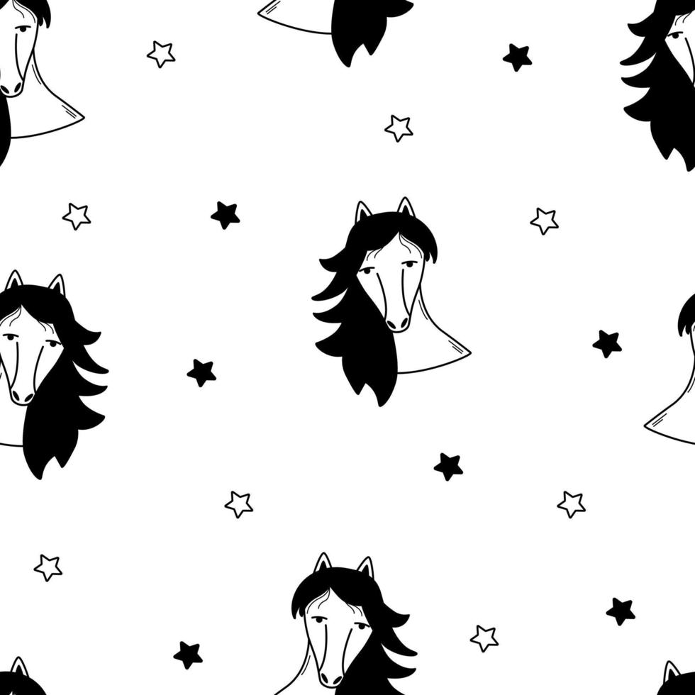 Seamless horse head and stars pattern. Background vector illustration, wild west concept