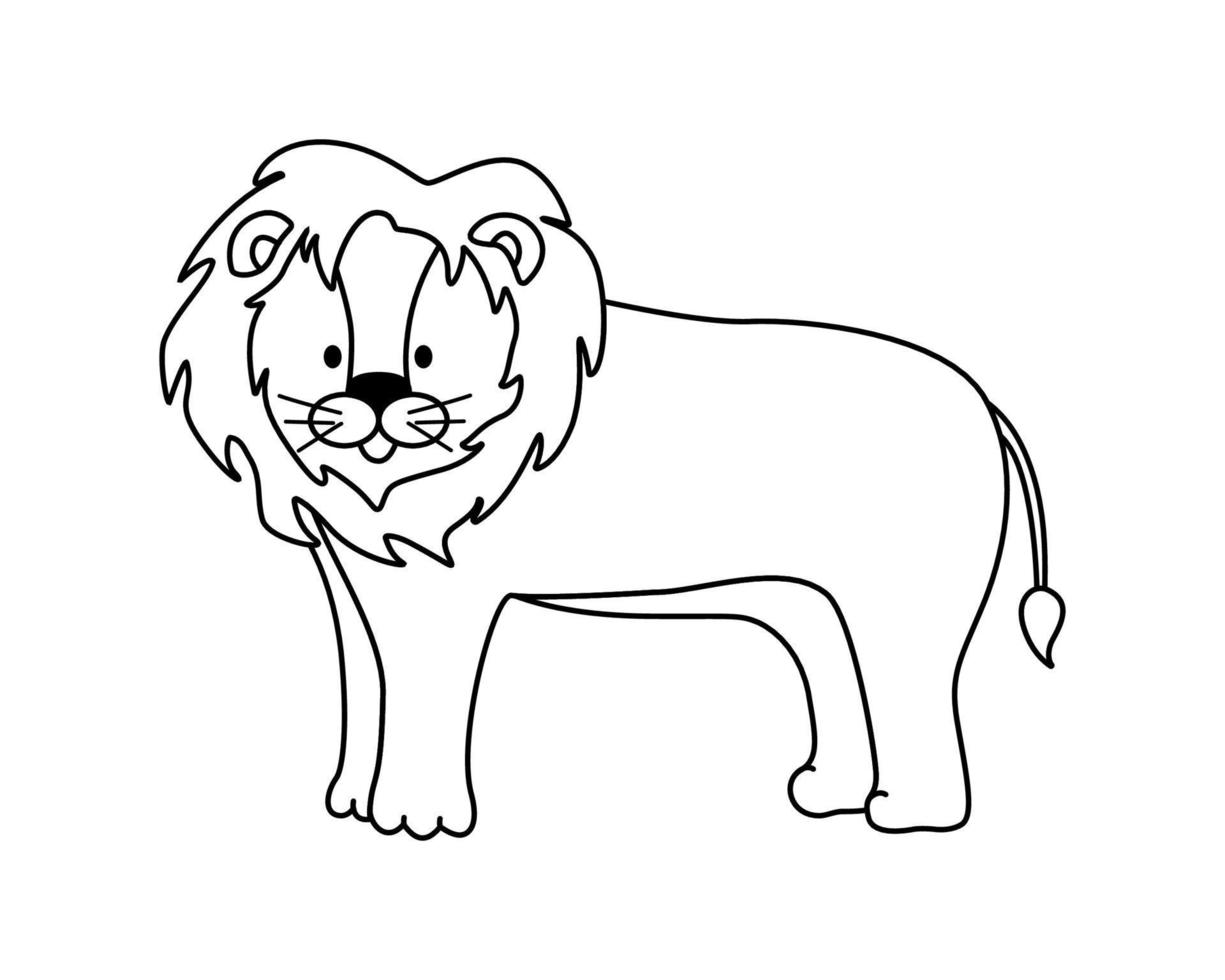 Cute cartoon lion, coloring book for kids. Vector illustration of an African animal isolated on white