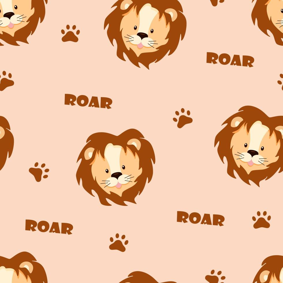 Seamless pattern lion cute cartoon, vector illustration of an African animal. Background for printing textures, clothes or packaging for children.