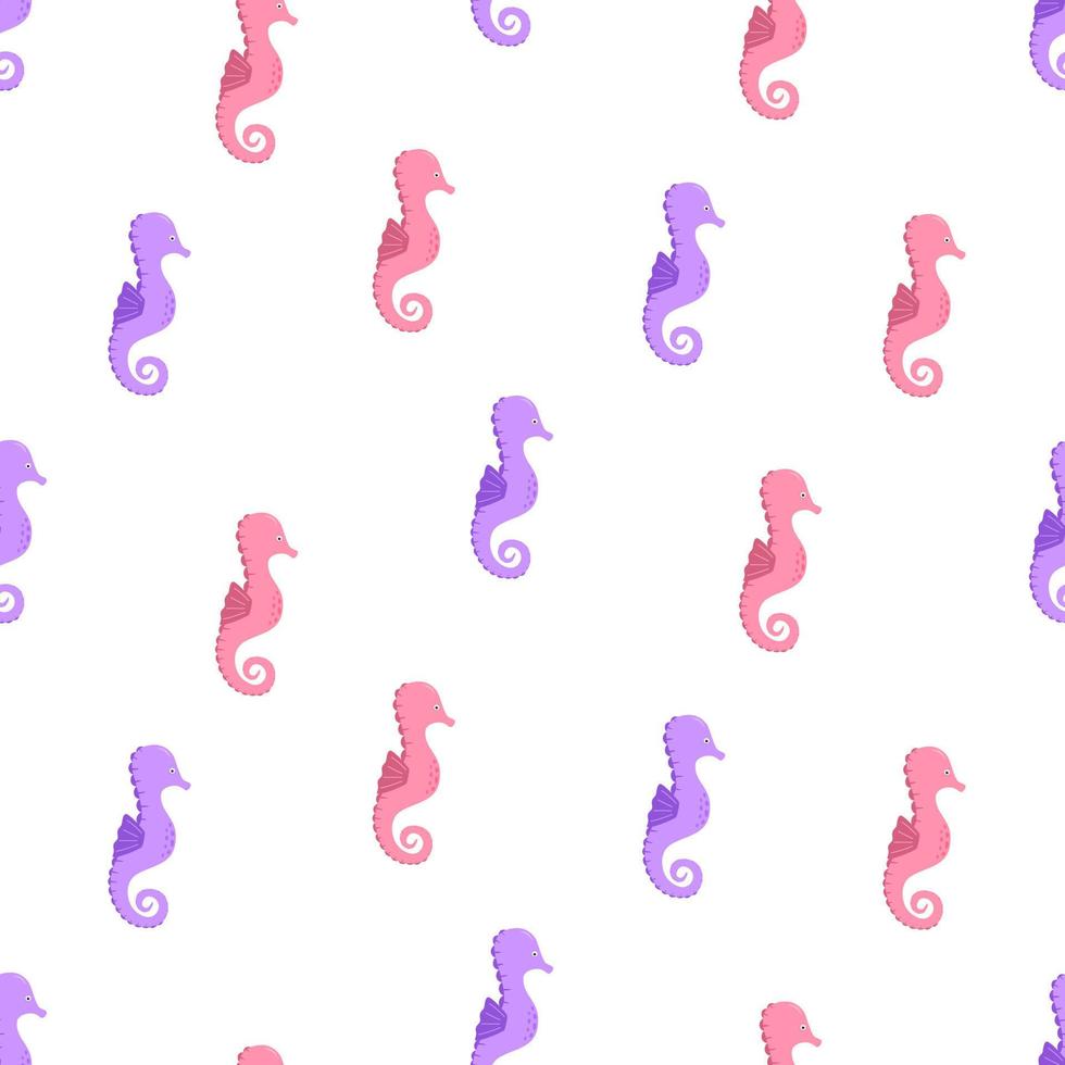 Seamless pattern with cute cartoon seahorses. Endless background with inhabitants of the underwater world. vector