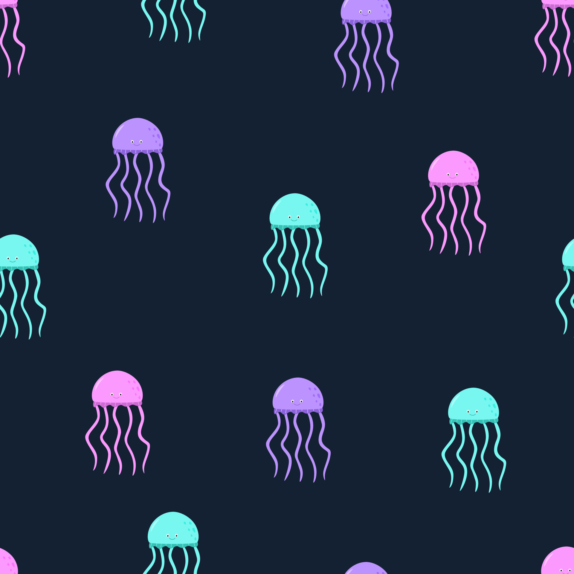 Seamless pattern of cute jellyfish. Vector illustration of marine
