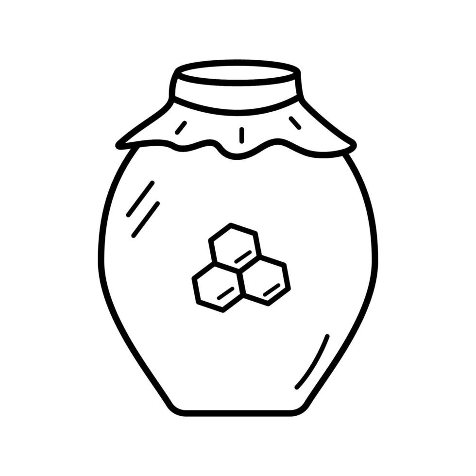 Glass jar with honey, vector doodle illustration, isolated on white.