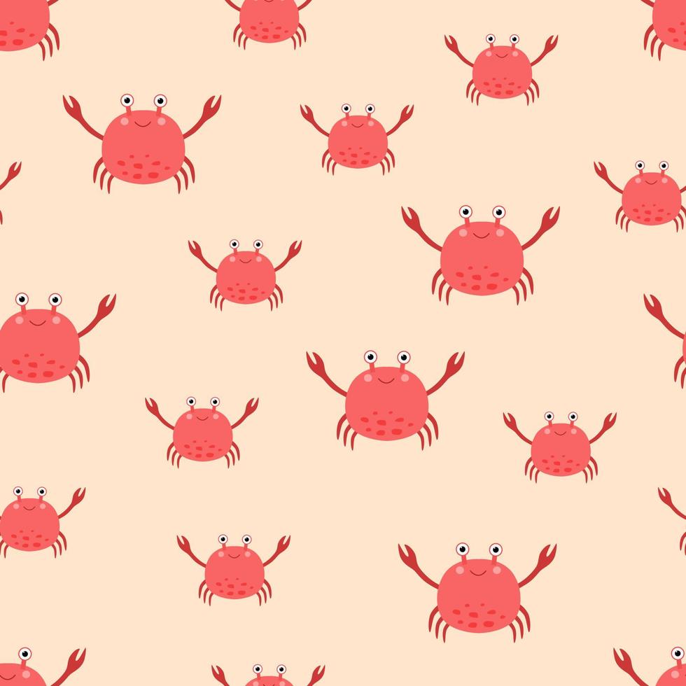 Seamless pattern cute cartoon crab. Vector illustration of a marine animal, background wallpaper.