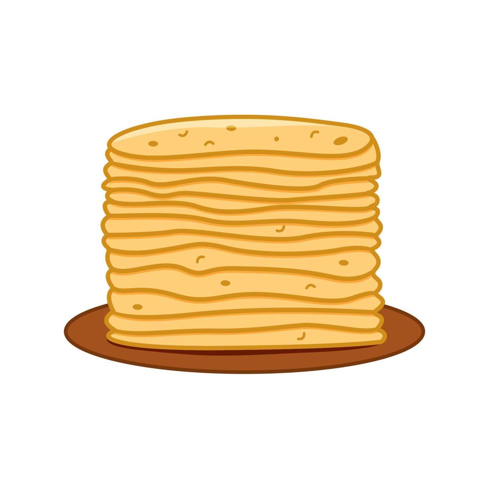 A stack of thin pancakes on a plate, vector doodle illustration. Delicious pastries for breakfast, treats for Shrovetide.