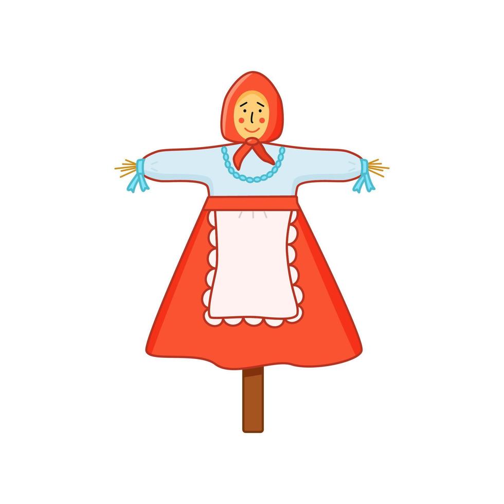 una muñeca de paja en un palo para quemar en la hoguera, una tradición rusa para la fiesta de maslenitsa. ilustración de garabatos vectoriales. vector