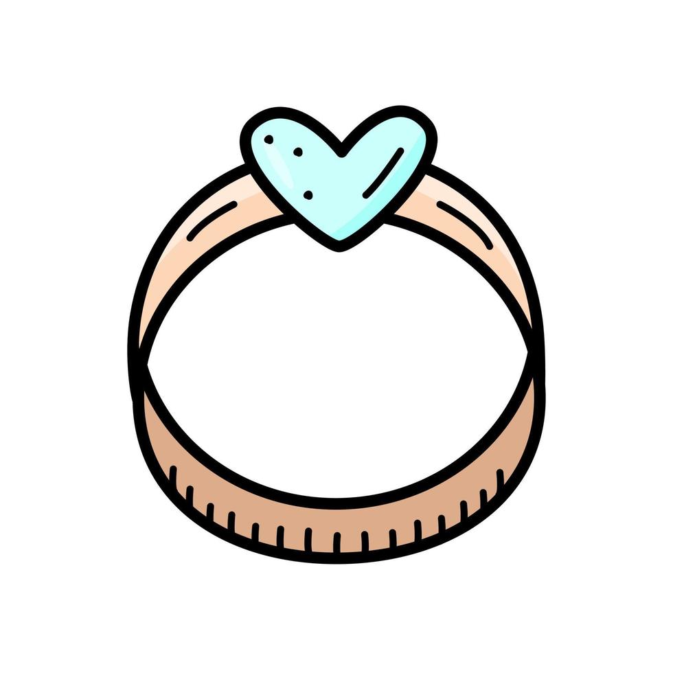 un anillo con una piedra en forma de corazón. ilustración de vector de garabato, día de san valentín, boda, pegatina de reconocimiento.