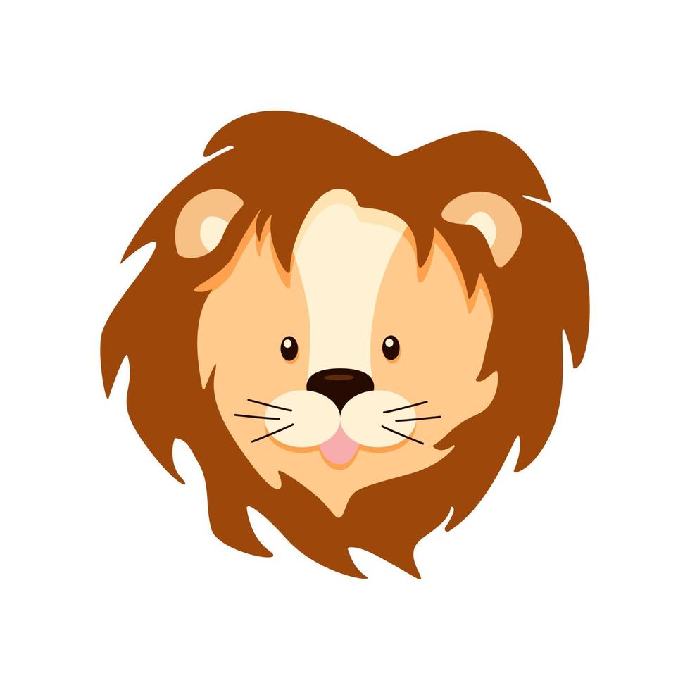 Lion head cute cartoon, children's vector illustration isolated on white