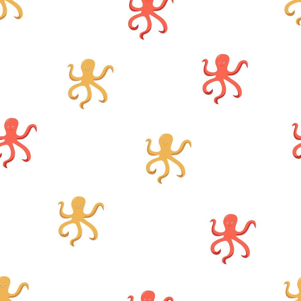 Seamless cartoon cute octopus pattern. Wallpaper background for kids. Vector illustration of marine animals.