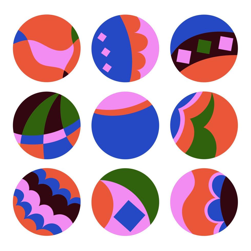 plantillas de iconos para historias populares de medios sociales, iconos redondos. abstracción, figuras. ilustración vectorial Promoción de marca en redes sociales. vector