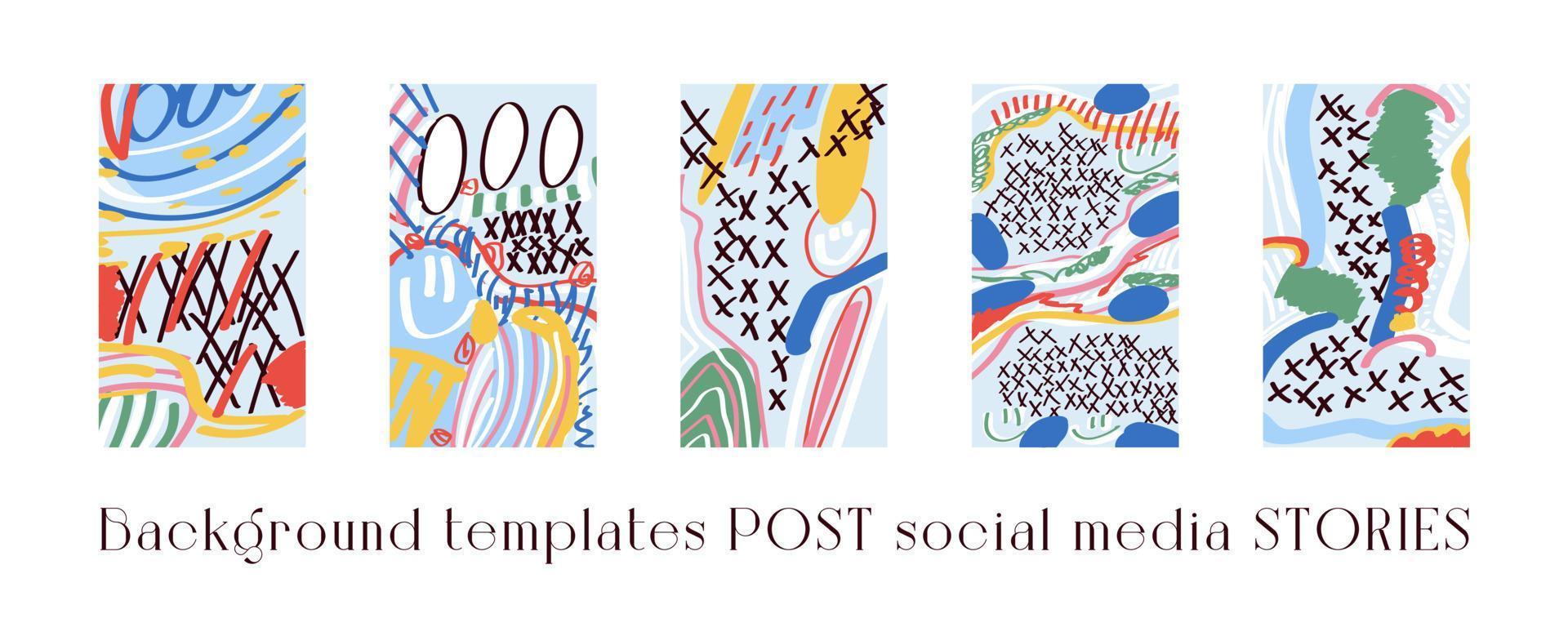 Set of background templates for social networks. Trendy background images, abstract paintings. Handmade. Vector illustration.