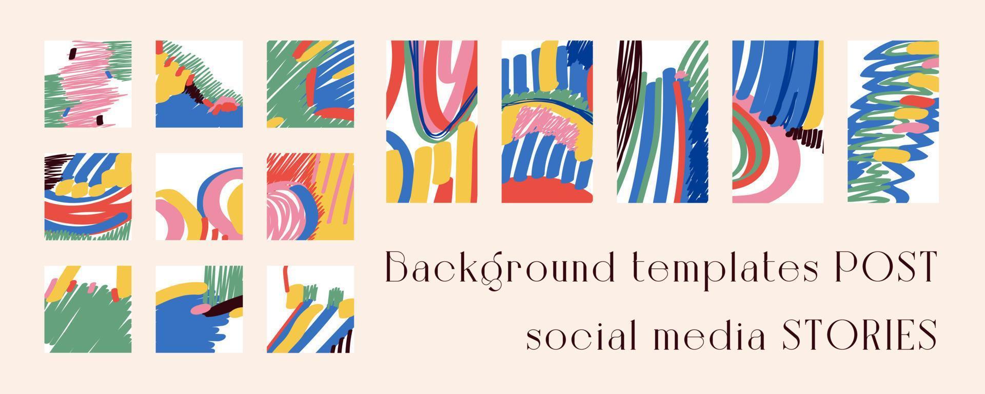 Set of background templates for social networks. Trendy background images, abstract paintings. Handmade. Vector illustration.