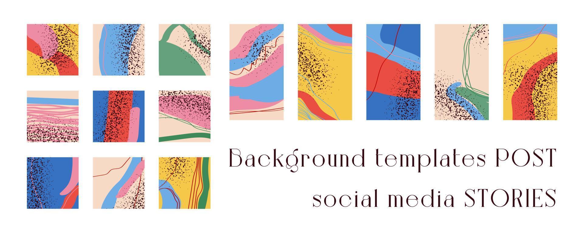 Set of background templates for social networks. Trendy background images, abstract paintings. Handmade. Vector illustration.