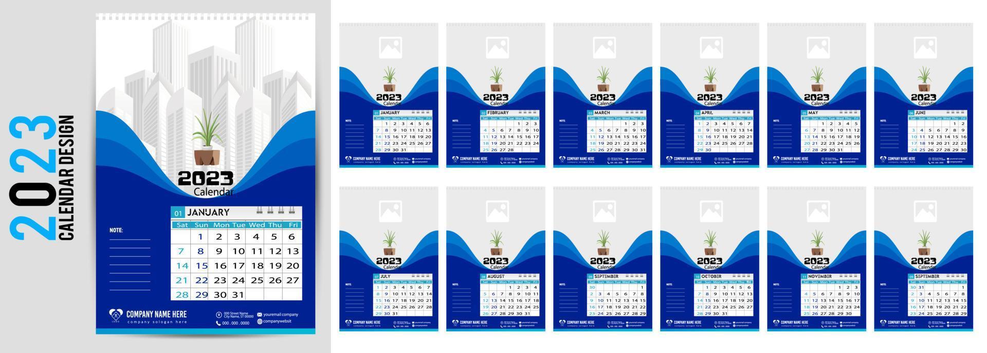 Wall Calendar 2023 Creative design, Simple monthly vertical date Layout for 2023 year in English. 12 months Calendar templates, Modern new year calendar design. Corporate or business calendar. vector