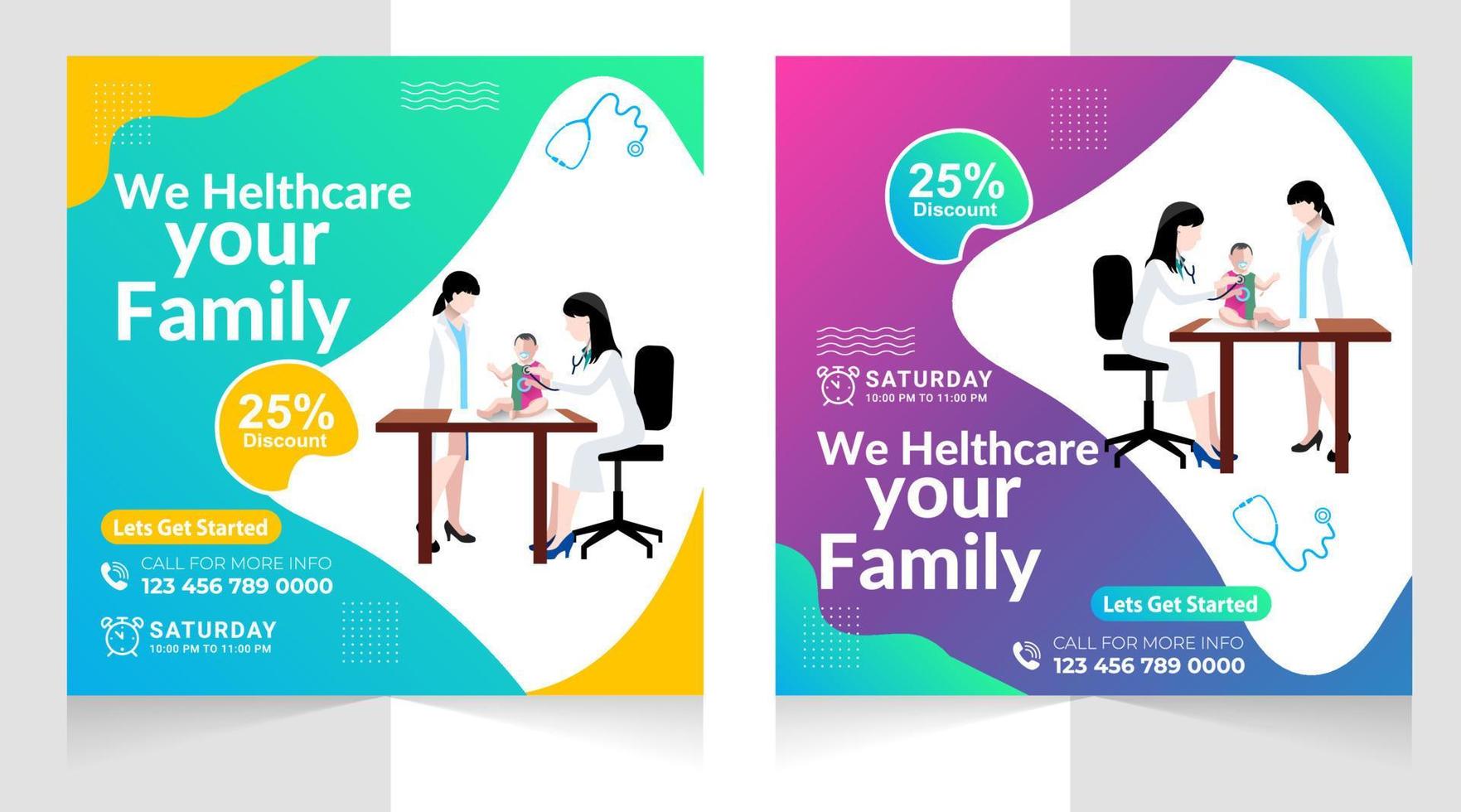 Medical Social Media Post Template.  Medical healthcare flyer social media post template. health clinic social media post template. vector