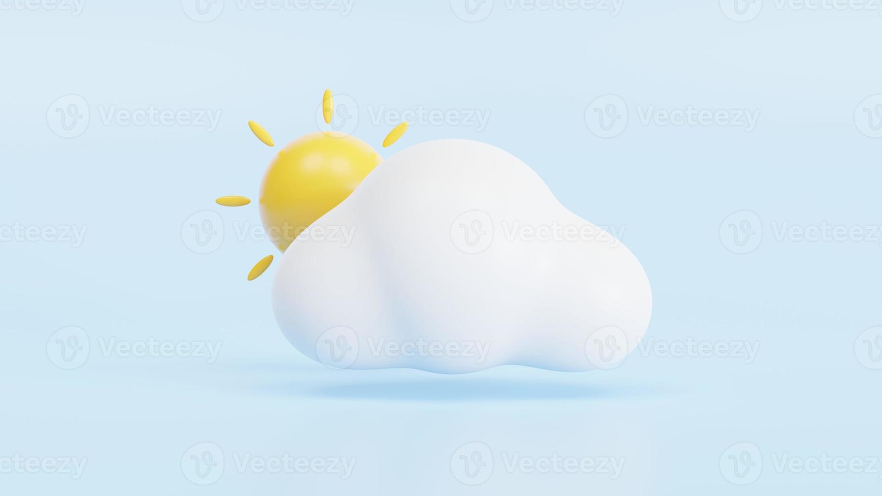 Sun and white cloud isolated on blue background, weather forecast symbol. photo