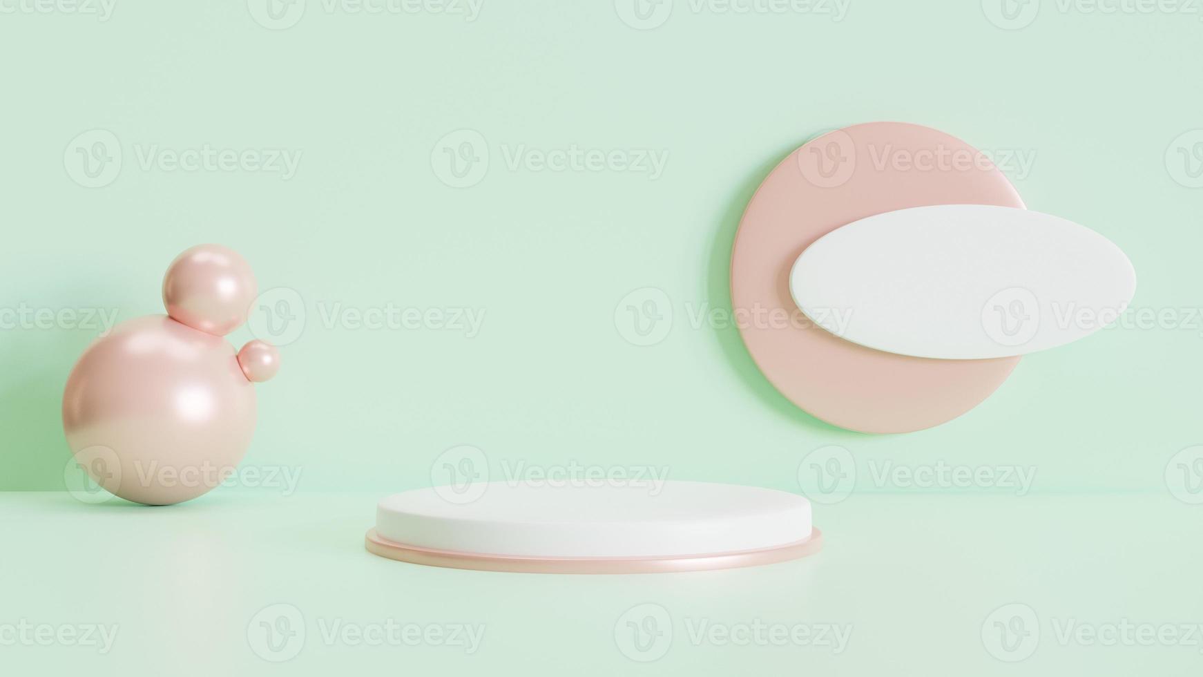 podio blanco con fondo verde pastel. espacio vacío para colocar productos premium. representación 3d foto