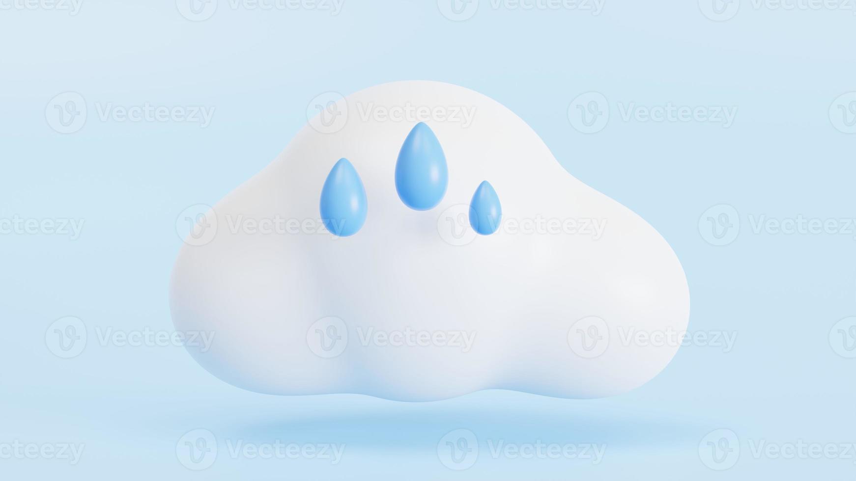 símbolo de clima húmedo y nubes blancas aisladas en fondo azul, símbolo de pronóstico. representación 3d foto
