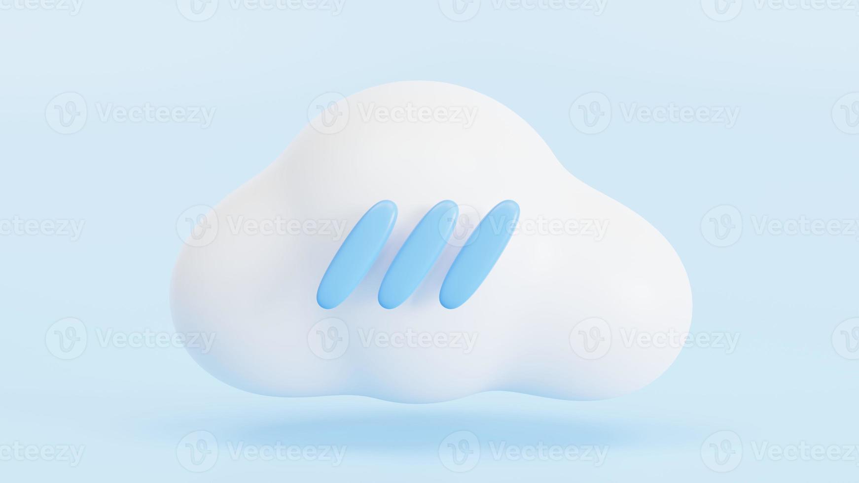 símbolo de lluvia y nube blanca aislada en fondo azul, símbolo de pronóstico del tiempo. representación 3d foto