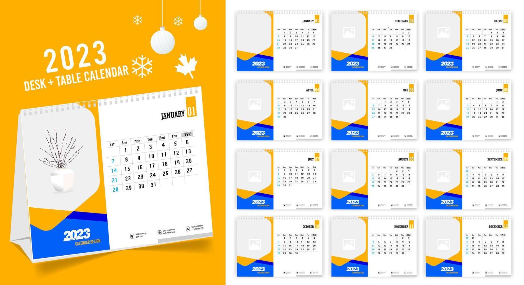 Desk Calendar 2023 Creative design, Simple monthly vertical date Layout for 2023 year in English. 12 months Calendar templates, Modern Table calendar design. Corporate or business calendar. vector