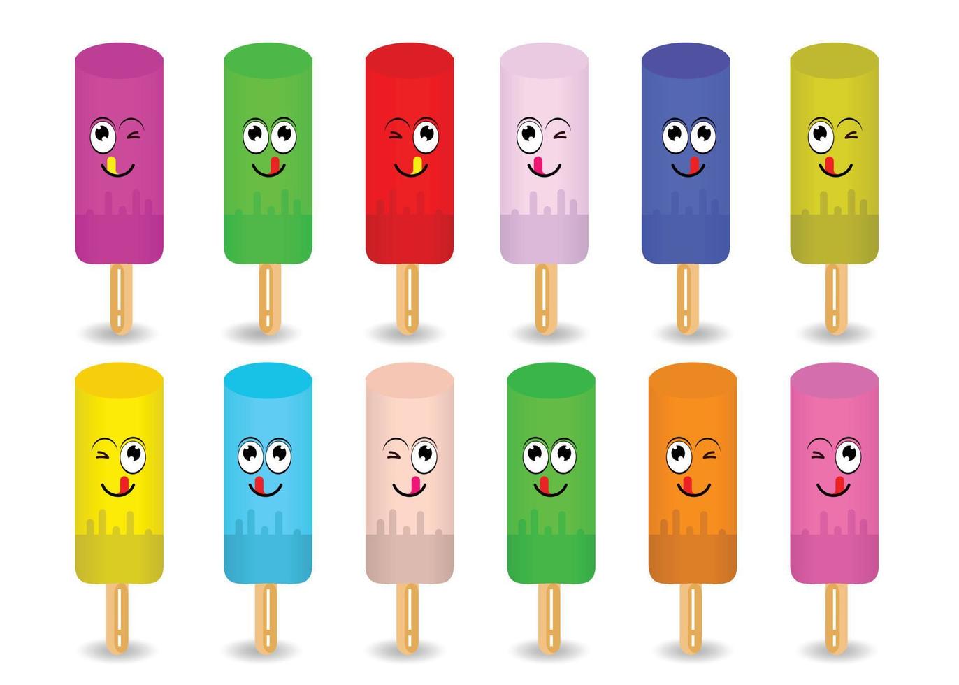 Ice creams set vector illustration, Vector cone chocolate Ice-Cream. multicolored vector ice cream illustrations Set of cartoon icons. waffle cone Ice cream. Caramel chocolate glaze Vanilla Ice-cream.