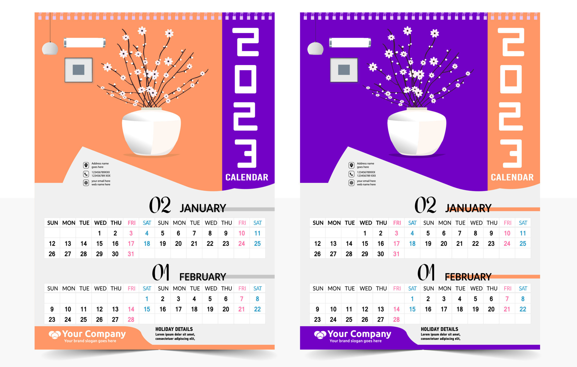 Wall Calendar 2023 Creative design, Simple monthly vertical date Layout