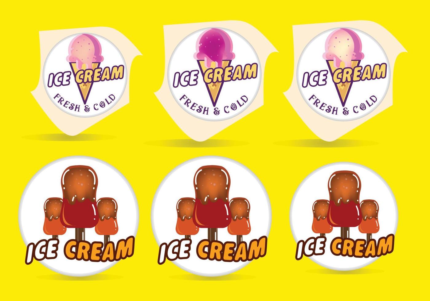 Ice creams set vector illustration, Vector cone chocolate Ice-Cream. multicolored vector ice cream illustrations Set of cartoon icons. waffle cone Ice cream. Caramel chocolate glaze Vanilla Ice-cream.