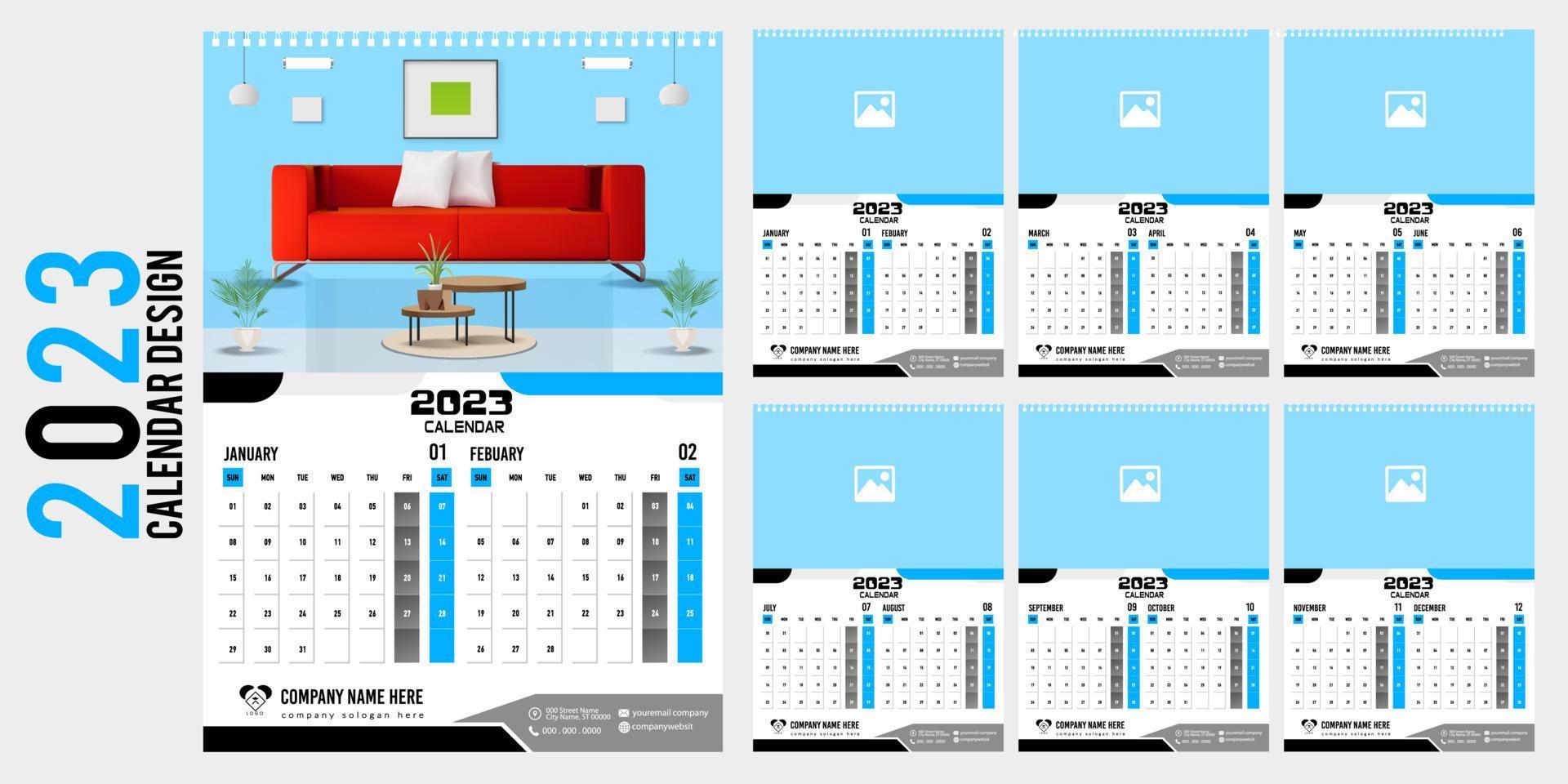 Wall Calendar 2023 Creative design, Simple monthly vertical date Layout for 2023 year in English. 12 months Calendar templates, Modern new year calendar design. Corporate or business calendar. vector