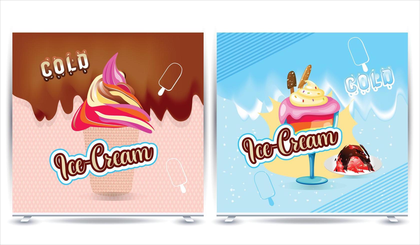 Ice creams set vector illustration, Vector cone chocolate Ice-Cream. multicolored vector ice cream illustrations Set of cartoon icons. waffle cone Ice cream. Caramel chocolate glaze Vanilla Ice-cream.