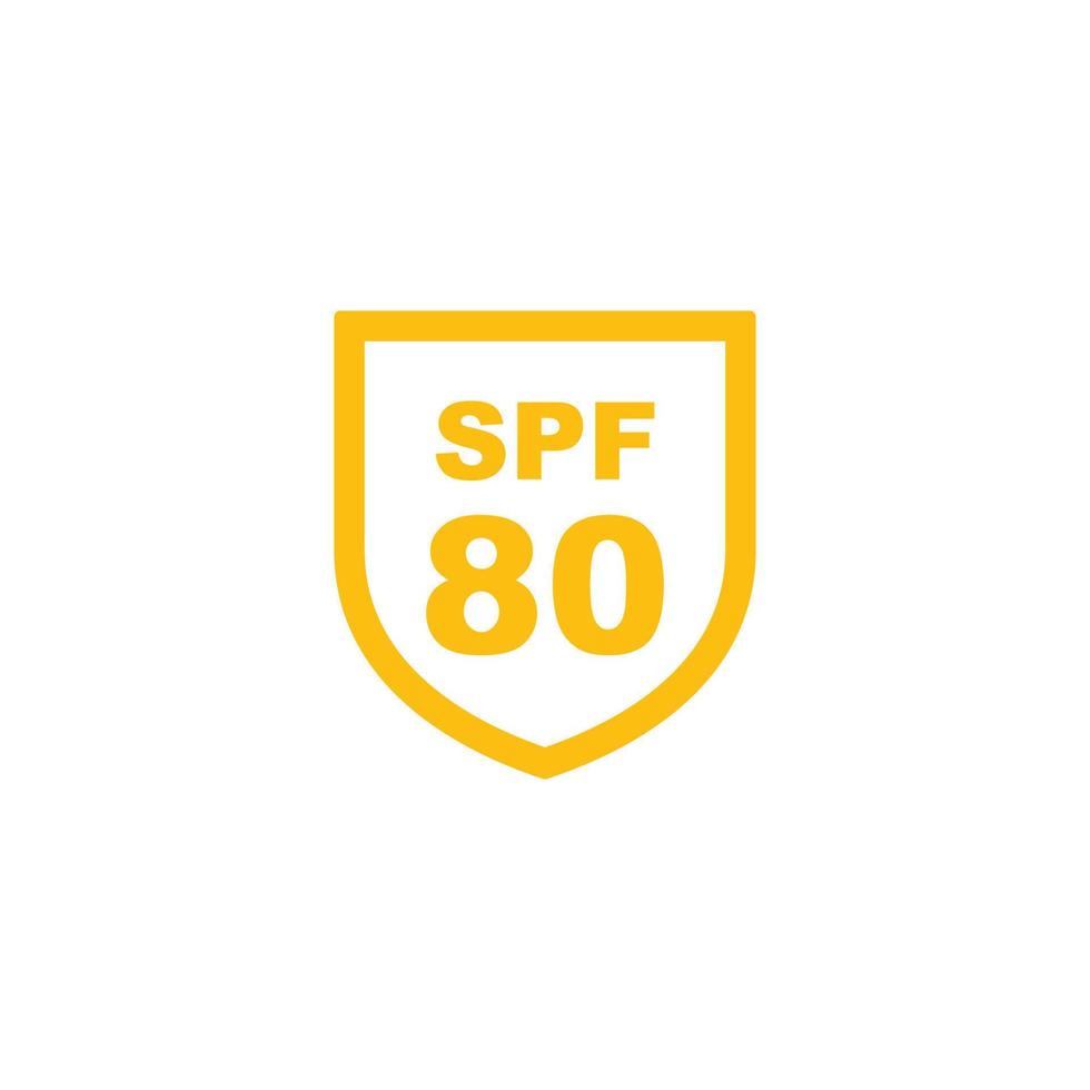 Sun protection SPF 80 simple flat icon vector. SPF 80 icon. Shield icon vector