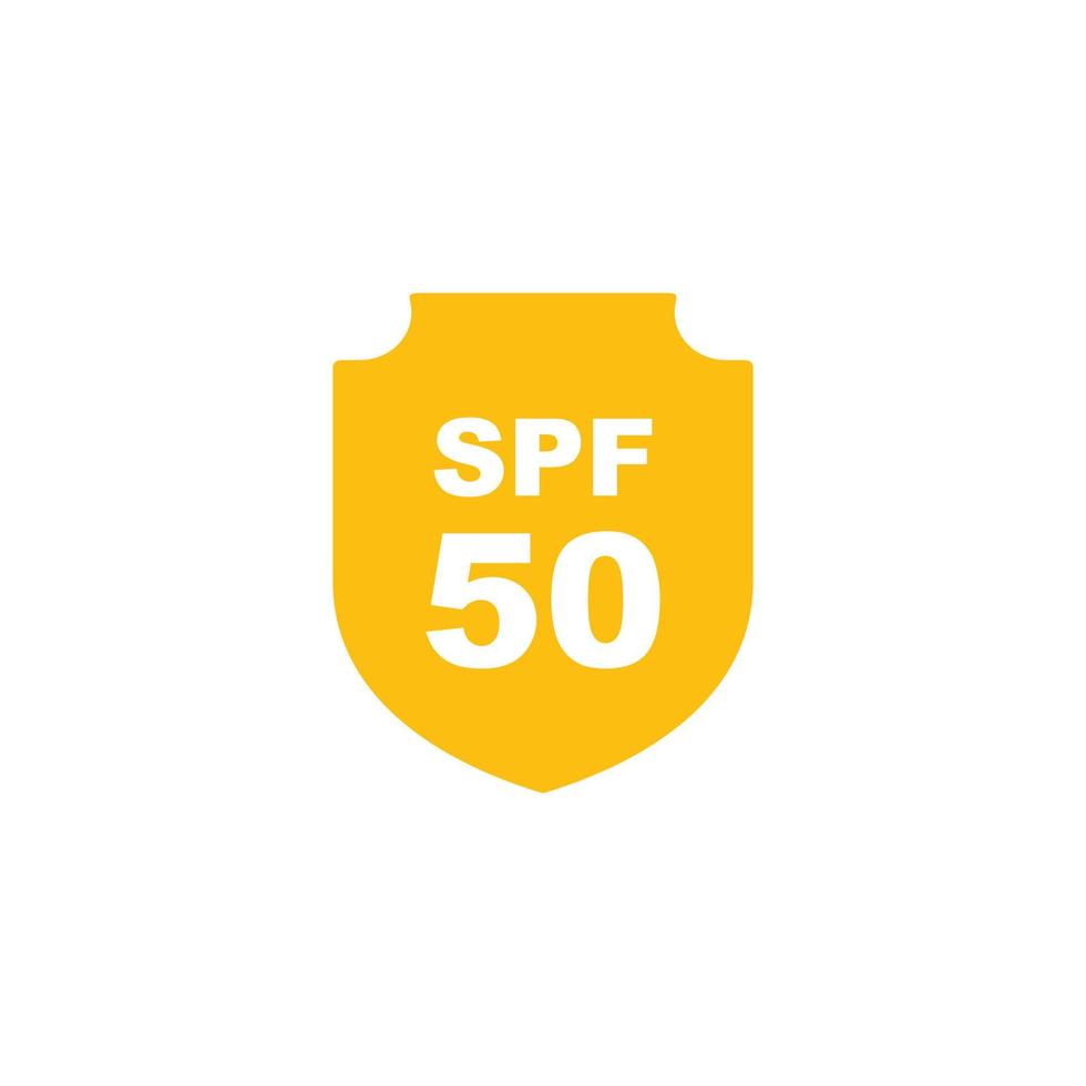 Sun protection SPF 50 simple flat icon vector. SPF 50 icon. Shield icon vector