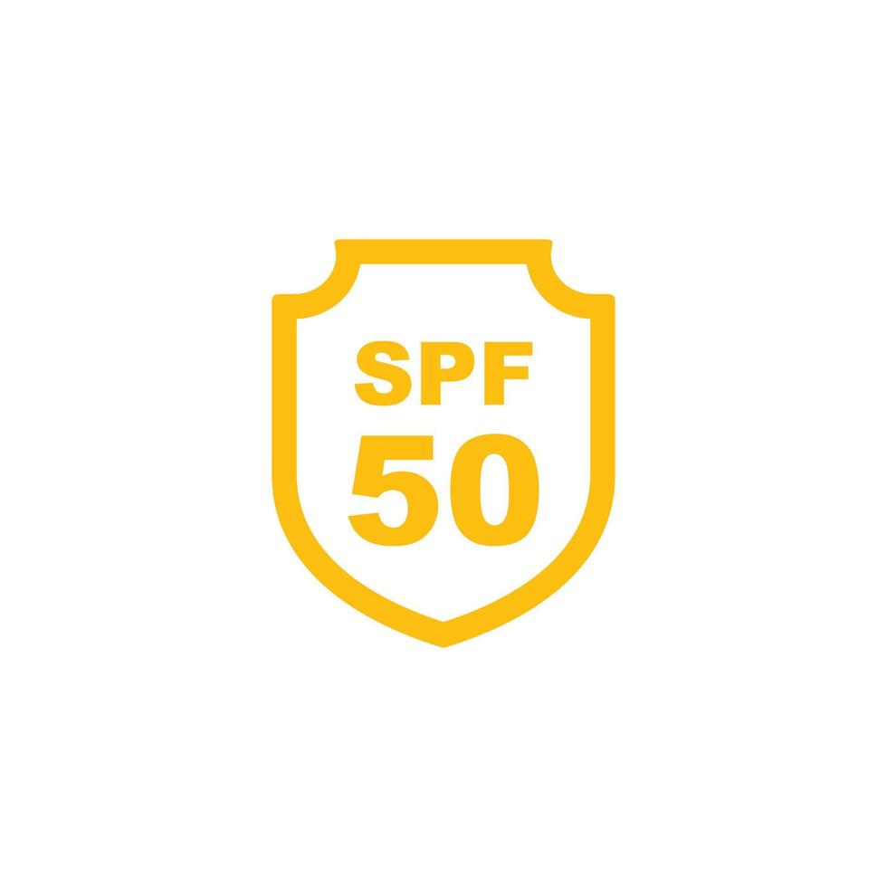 Sun protection SPF 50 simple flat icon vector. SPF 50 icon. Shield icon vector