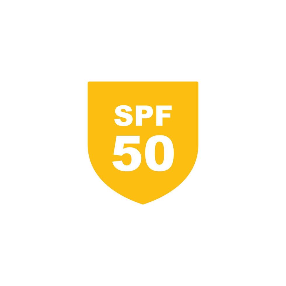 Sun protection SPF 50 simple flat icon vector. SPF 50 icon. Shield icon vector