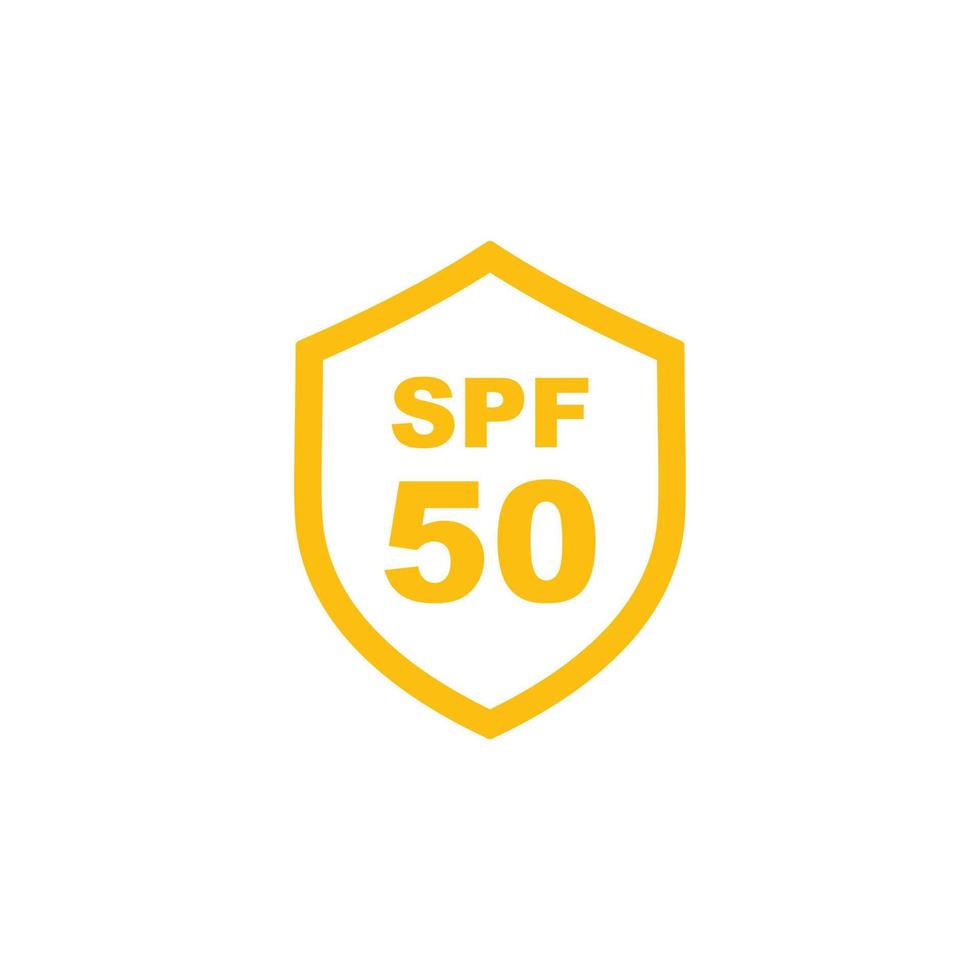 Sun protection SPF 50 simple flat icon vector. SPF 50 icon. Shield icon vector