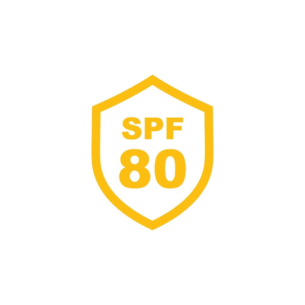 Sun protection SPF 80 simple flat icon vector. SPF 80 icon. Shield icon vector