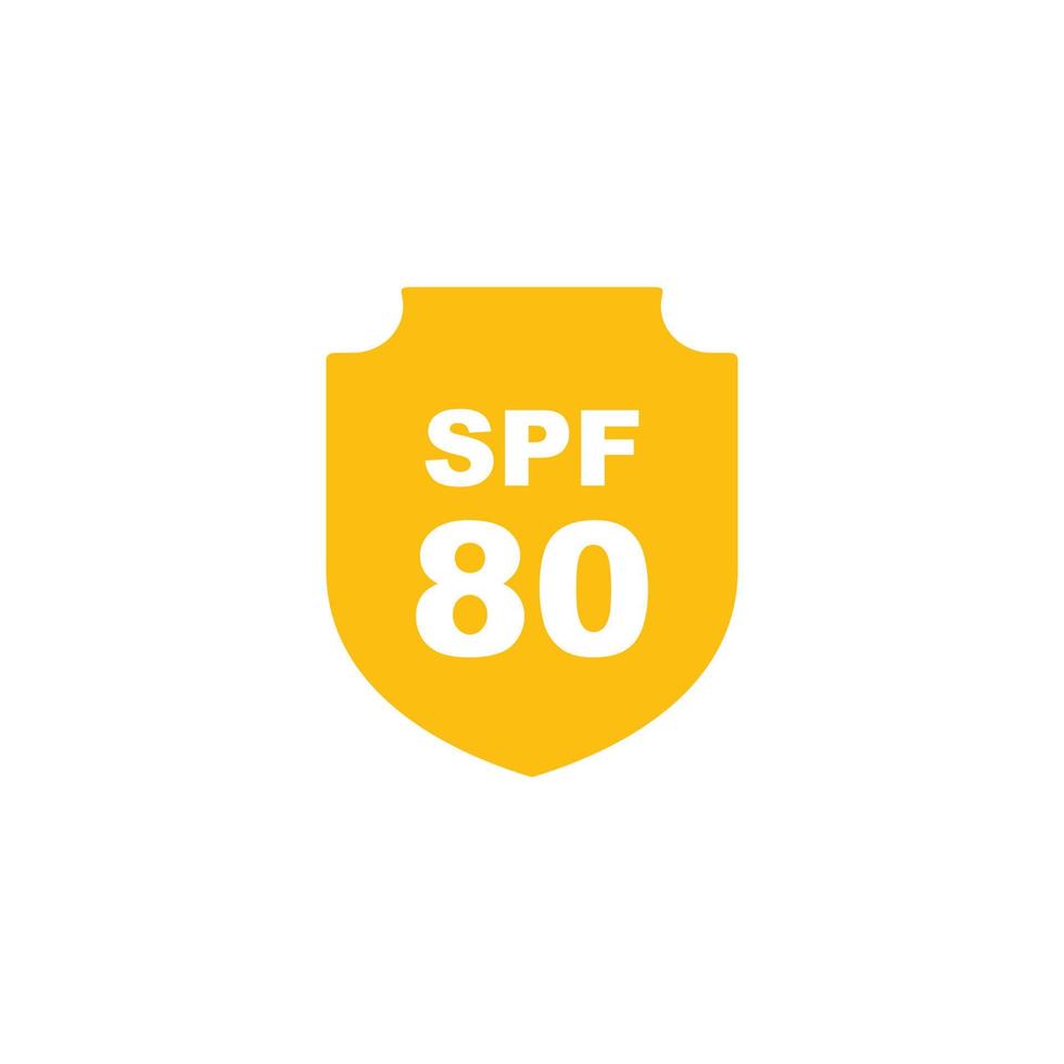 Sun protection SPF 80 simple flat icon vector. SPF 80 icon. Shield icon vector
