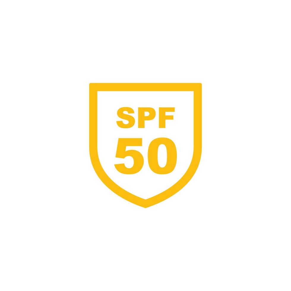 Sun protection SPF 50 simple flat icon vector. SPF 50 icon. Shield icon vector