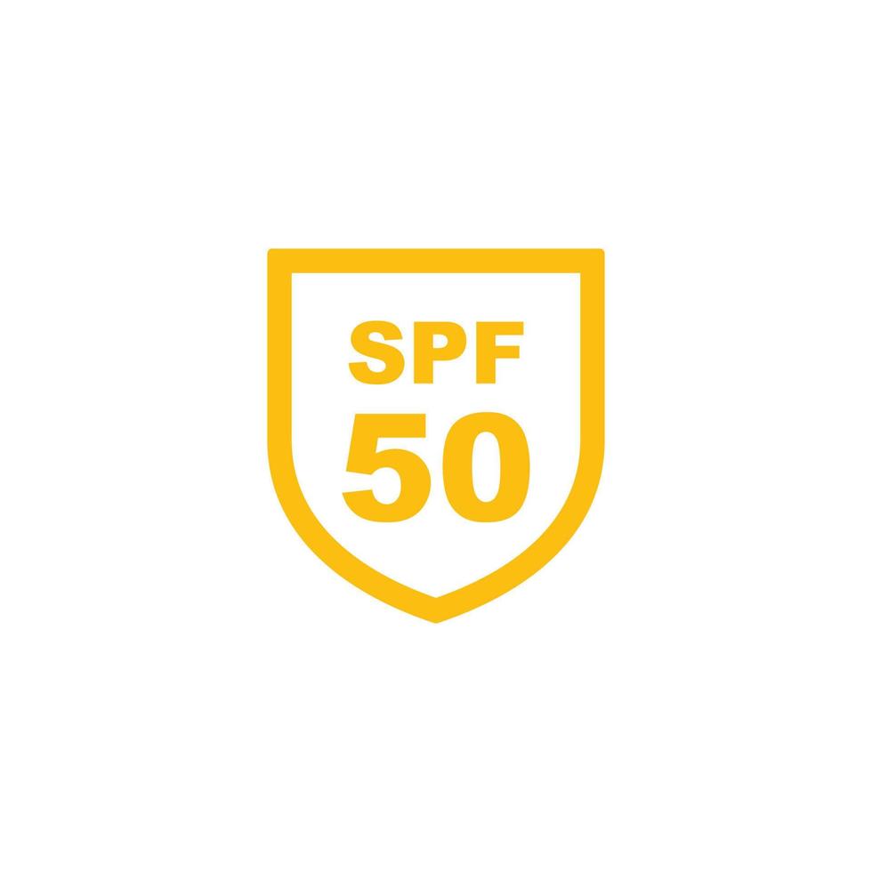 Sun protection SPF 50 simple flat icon vector. SPF 50 icon. Shield icon vector