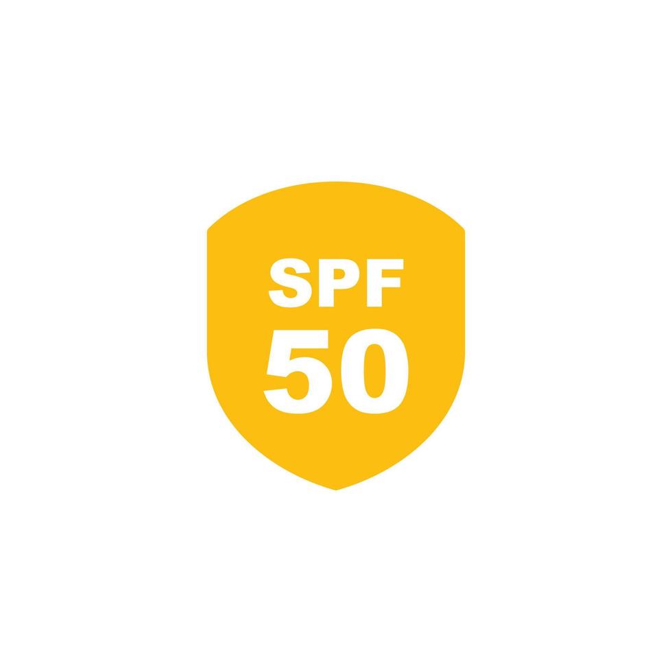 Sun protection SPF 50 simple flat icon vector. SPF 50 icon. Shield icon vector