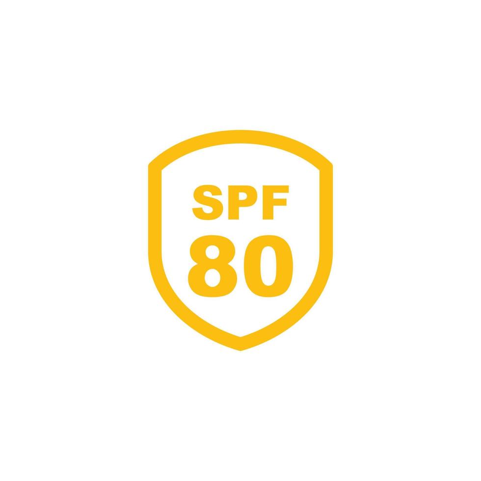 Sun protection SPF 80 simple flat icon vector. SPF 80 icon. Shield icon vector