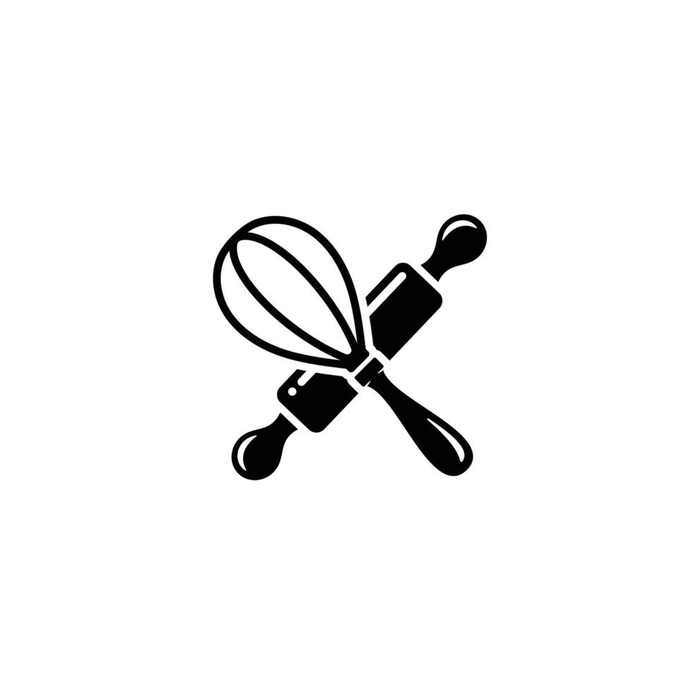 Bakery rolling pin and whisk simple flat icon vector illustration