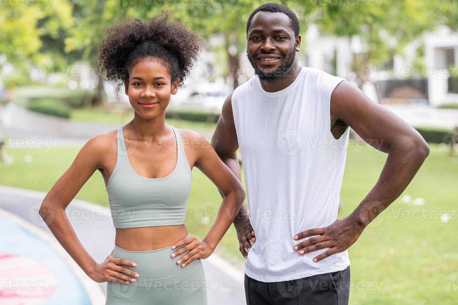 Happy young sporty African American couple photo