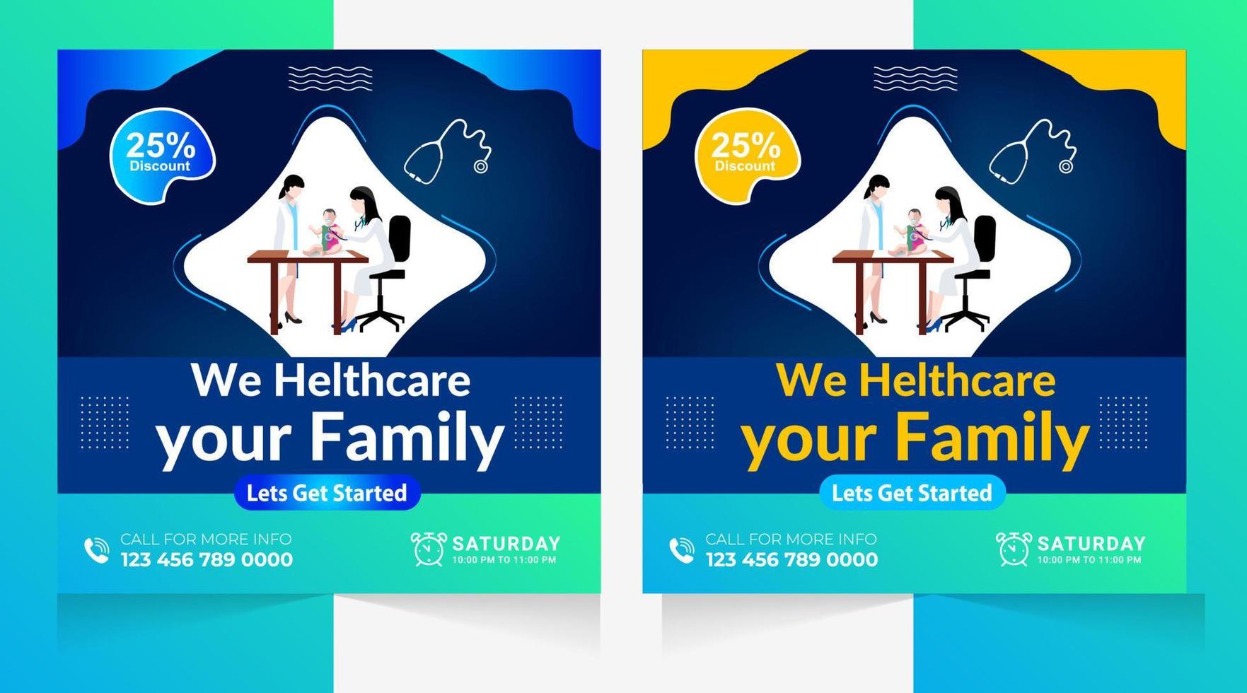 Medical Social Media Post Template.  Medical healthcare flyer social media post template. health clinic social media post template. vector