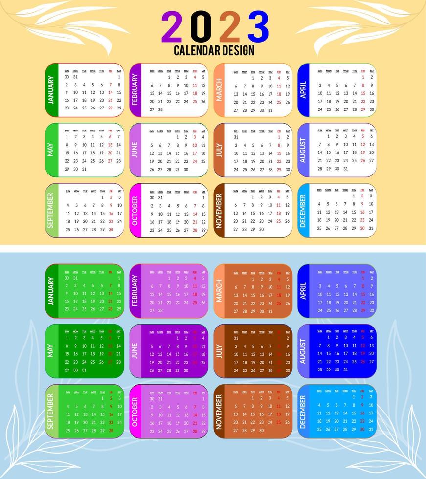 Wall Calendar 2023 Creative design, Simple monthly vertical date Layout for 2023 year in English. 12 months Calendar templates, Modern new year calendar design. Corporate or business calendar. vector