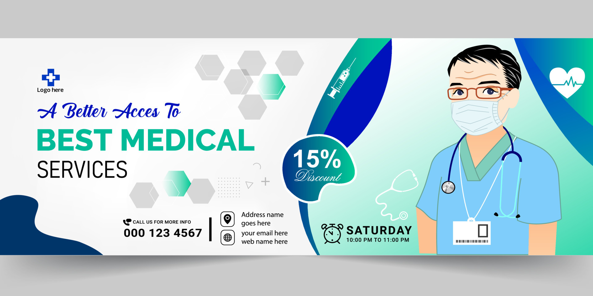 Healthcare and medical service Doctor banner, Medical health Social media cover design