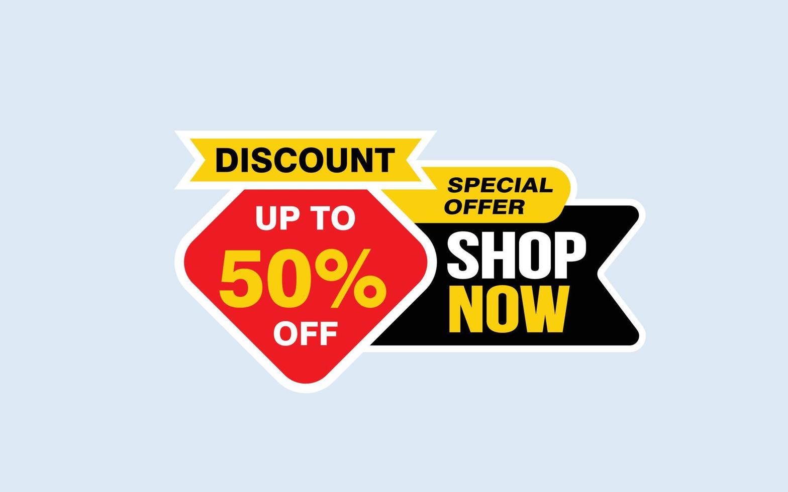 50 Percent SHOP NOW offer, clearance, promotion banner layout with sticker style. vector