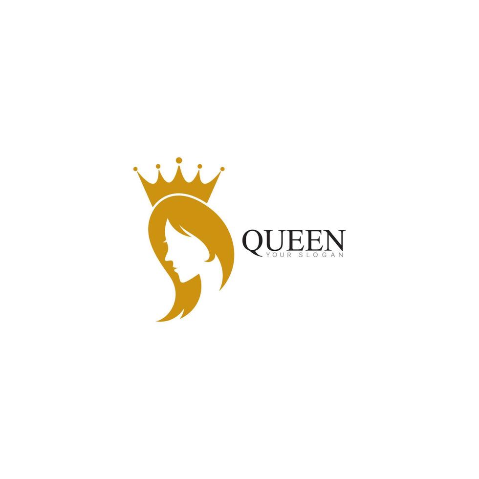 golden beauty queen with crown template logo vector illsutration