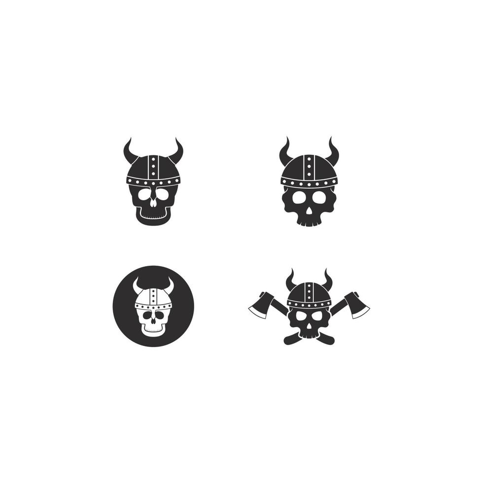 Viking skull with helmet logo vector icon illustration